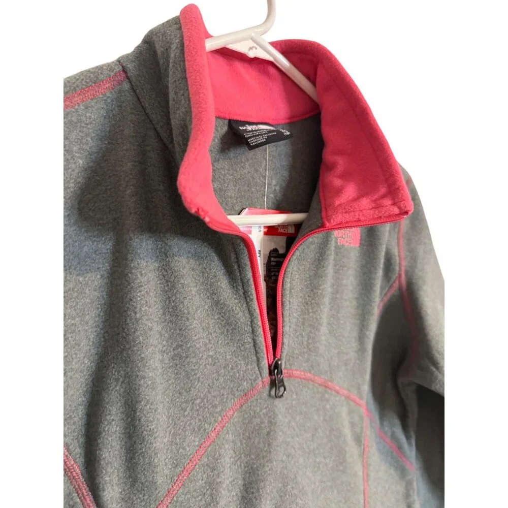 The North Face Glacier Girls Size XL 1/4 Zip Gray Pink Fleece Pullover NWT